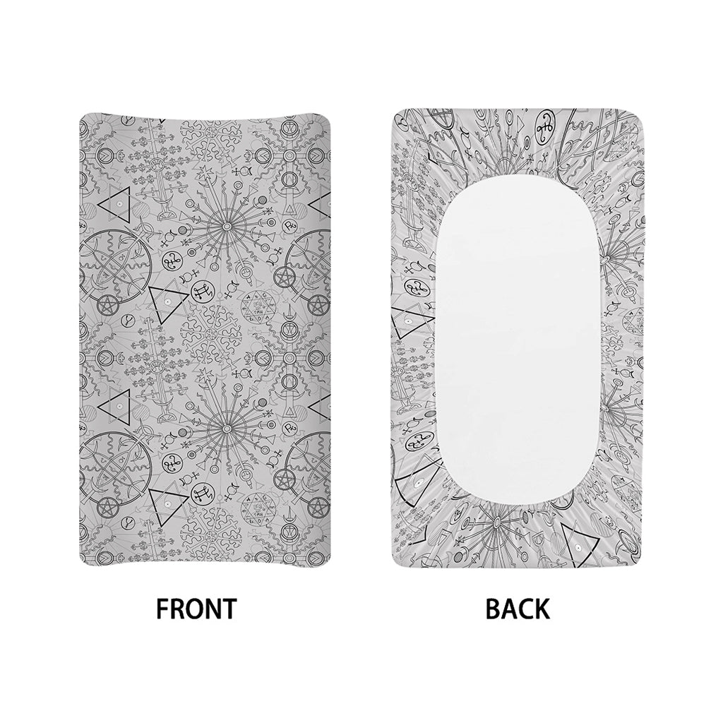 Grey And Black Mystical Wiccan Print Changing Pad Cover