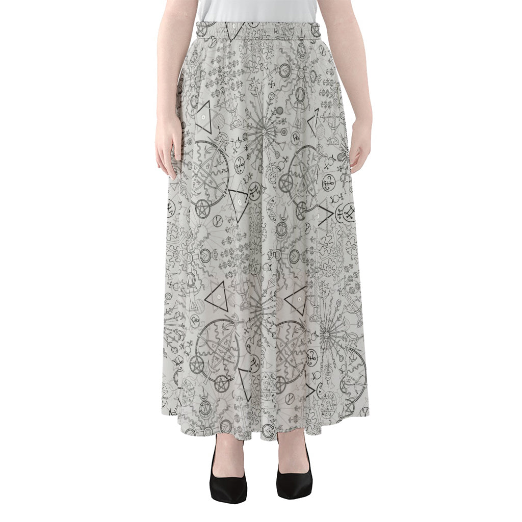 Grey And Black Mystical Wiccan Print Chiffon Maxi Skirt