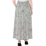 Grey And Black Mystical Wiccan Print Chiffon Maxi Skirt
