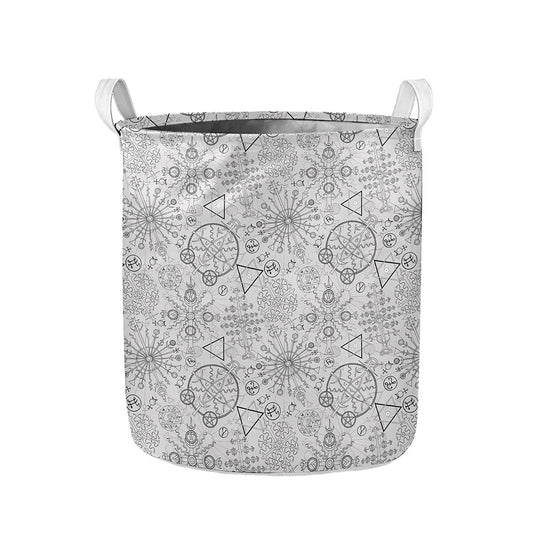 Grey And Black Mystical Wiccan Print Collapsible Laundry Basket
