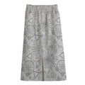 Grey And Black Mystical Wiccan Print Cotton Front Slit Maxi Skirt
