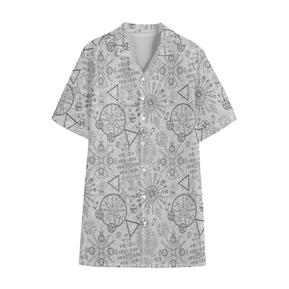 Grey And Black Mystical Wiccan Print Cotton Hawaiian Shirt