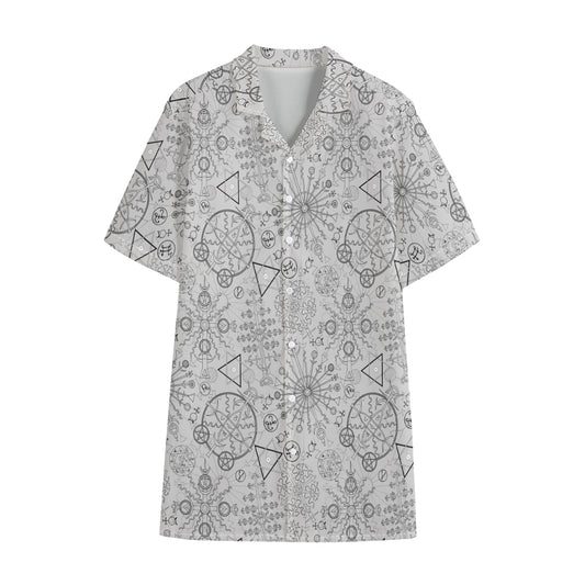 Grey And Black Mystical Wiccan Print Cotton Hawaiian Shirt