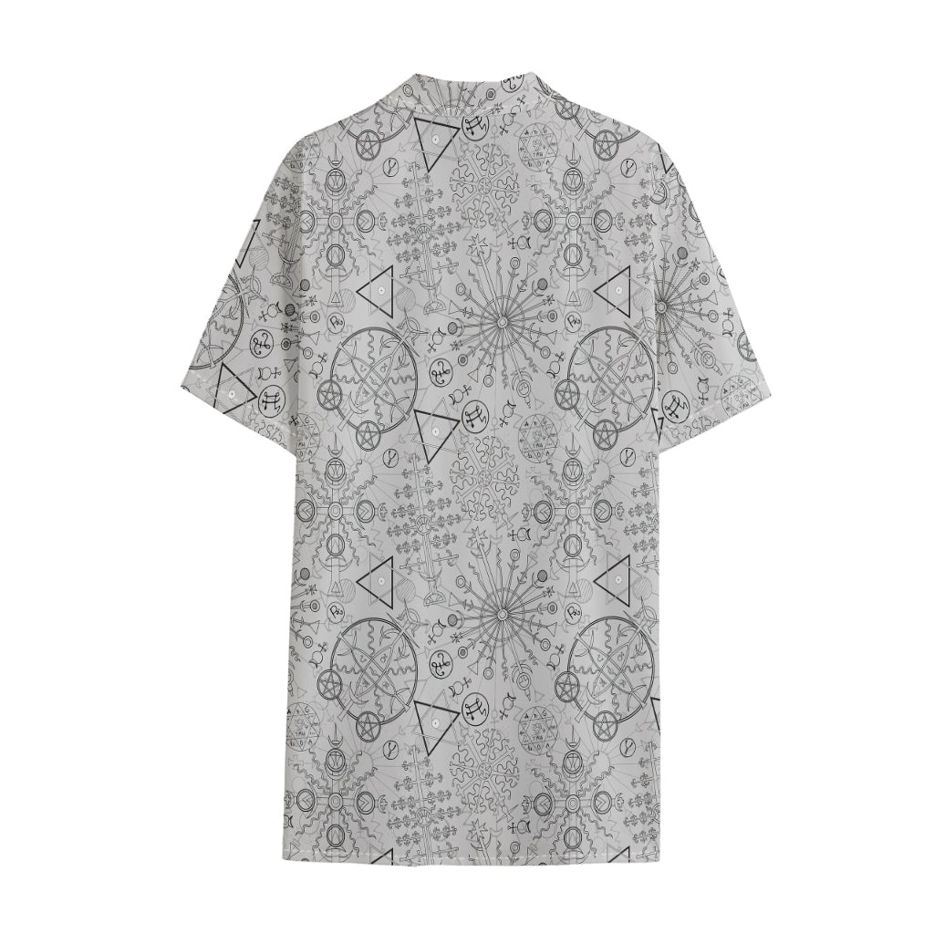 Grey And Black Mystical Wiccan Print Cotton Hawaiian Shirt