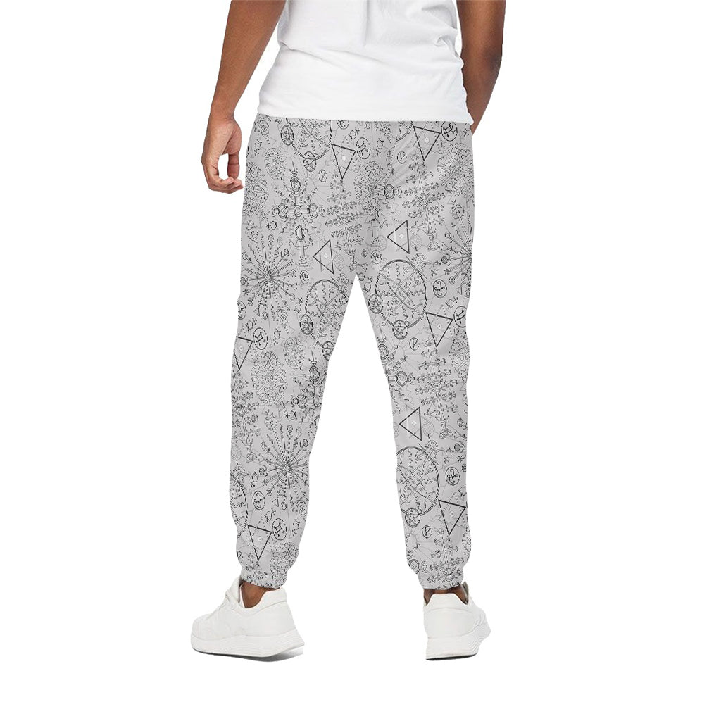 Grey And Black Mystical Wiccan Print Cotton Pants