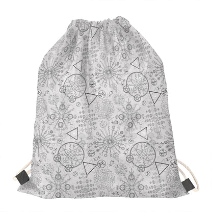 Grey And Black Mystical Wiccan Print Drawstring Bag