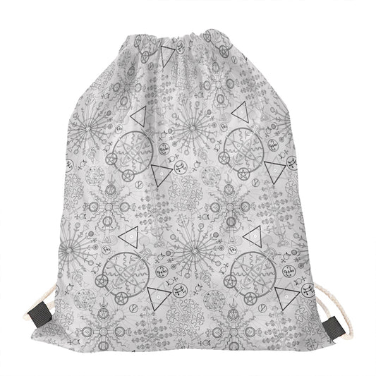Grey And Black Mystical Wiccan Print Drawstring Bag