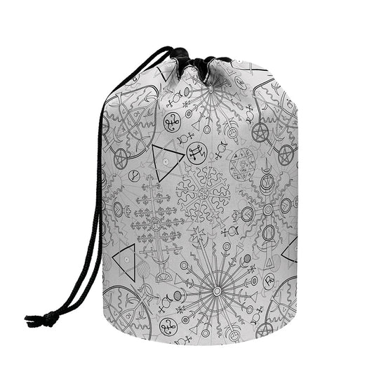 Grey And Black Mystical Wiccan Print Drawstring Makeup Bag