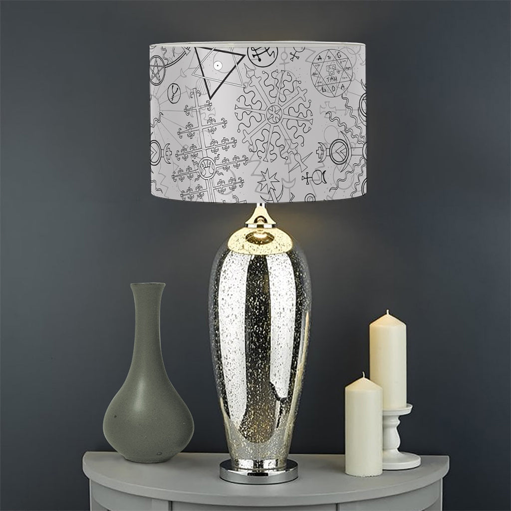 Grey And Black Mystical Wiccan Print Drum Lamp Shade