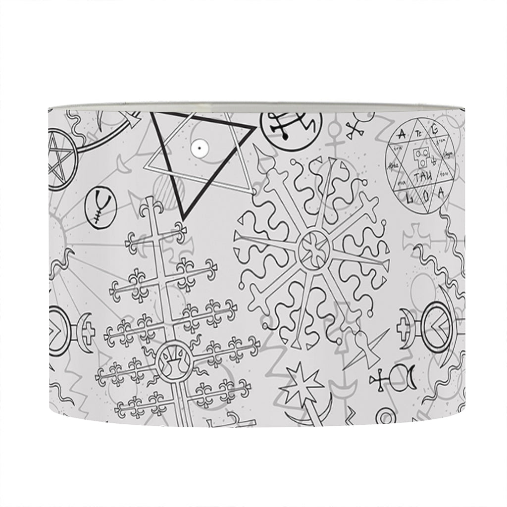 Grey And Black Mystical Wiccan Print Drum Lamp Shade