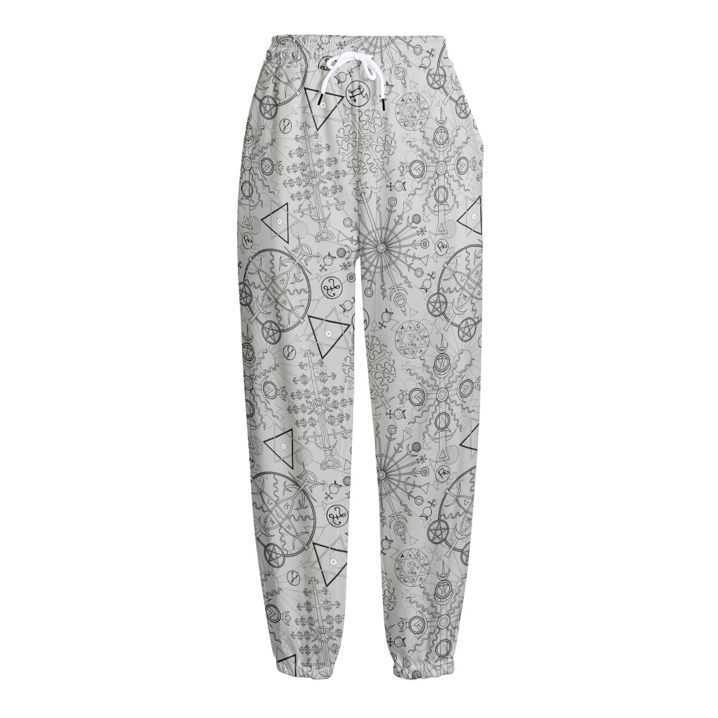 Grey And Black Mystical Wiccan Print Fleece Lined Knit Pants