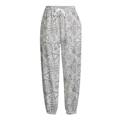 Grey And Black Mystical Wiccan Print Fleece Lined Knit Pants