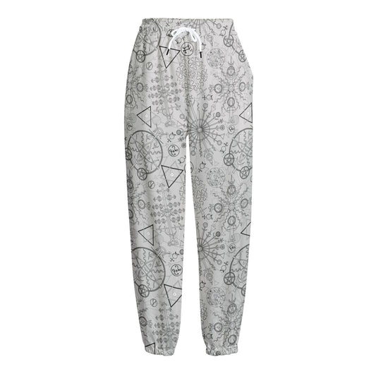Grey And Black Mystical Wiccan Print Fleece Lined Knit Pants