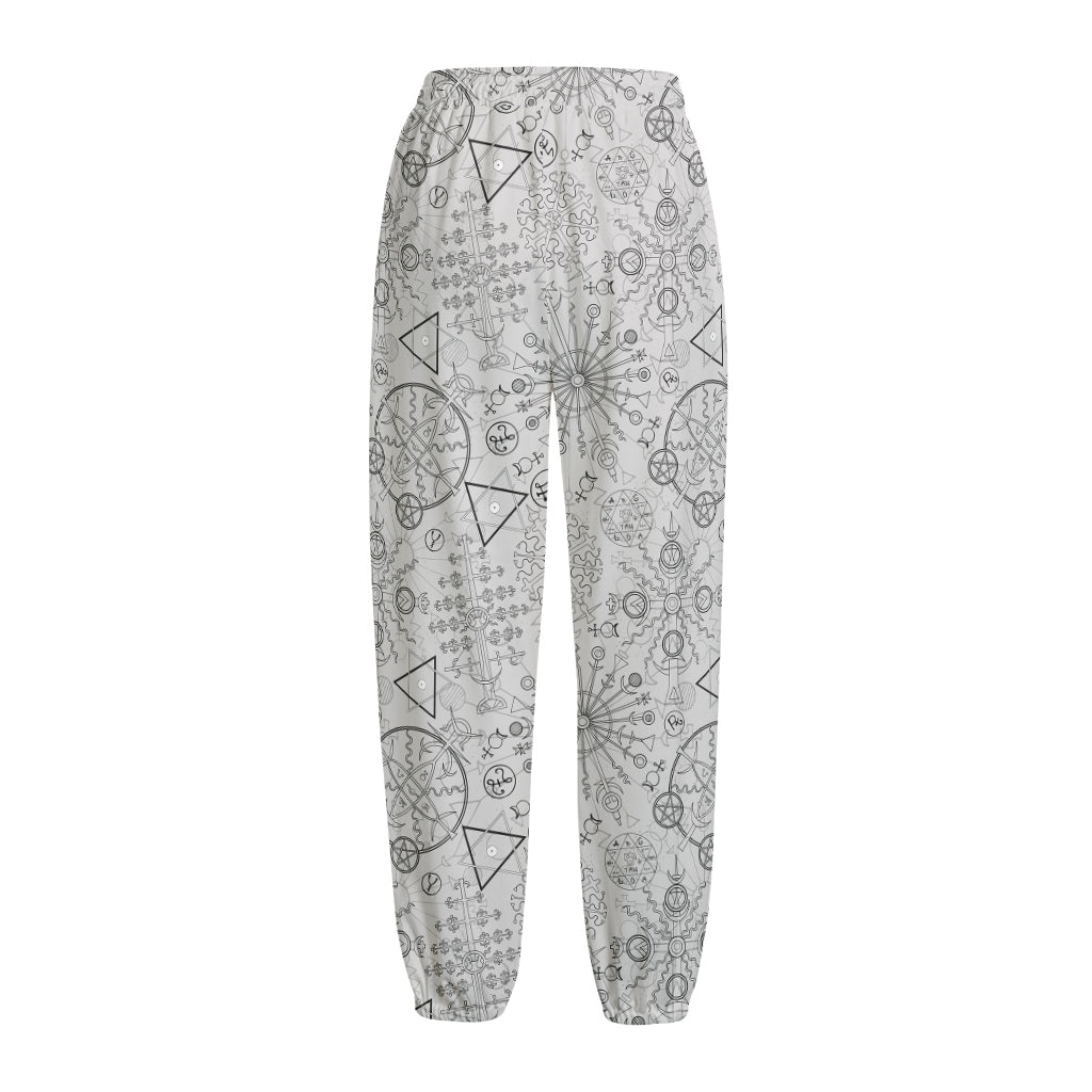 Grey And Black Mystical Wiccan Print Fleece Lined Knit Pants