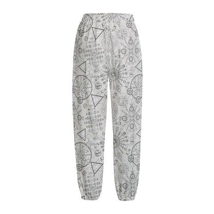 Grey And Black Mystical Wiccan Print Fleece Lined Knit Pants