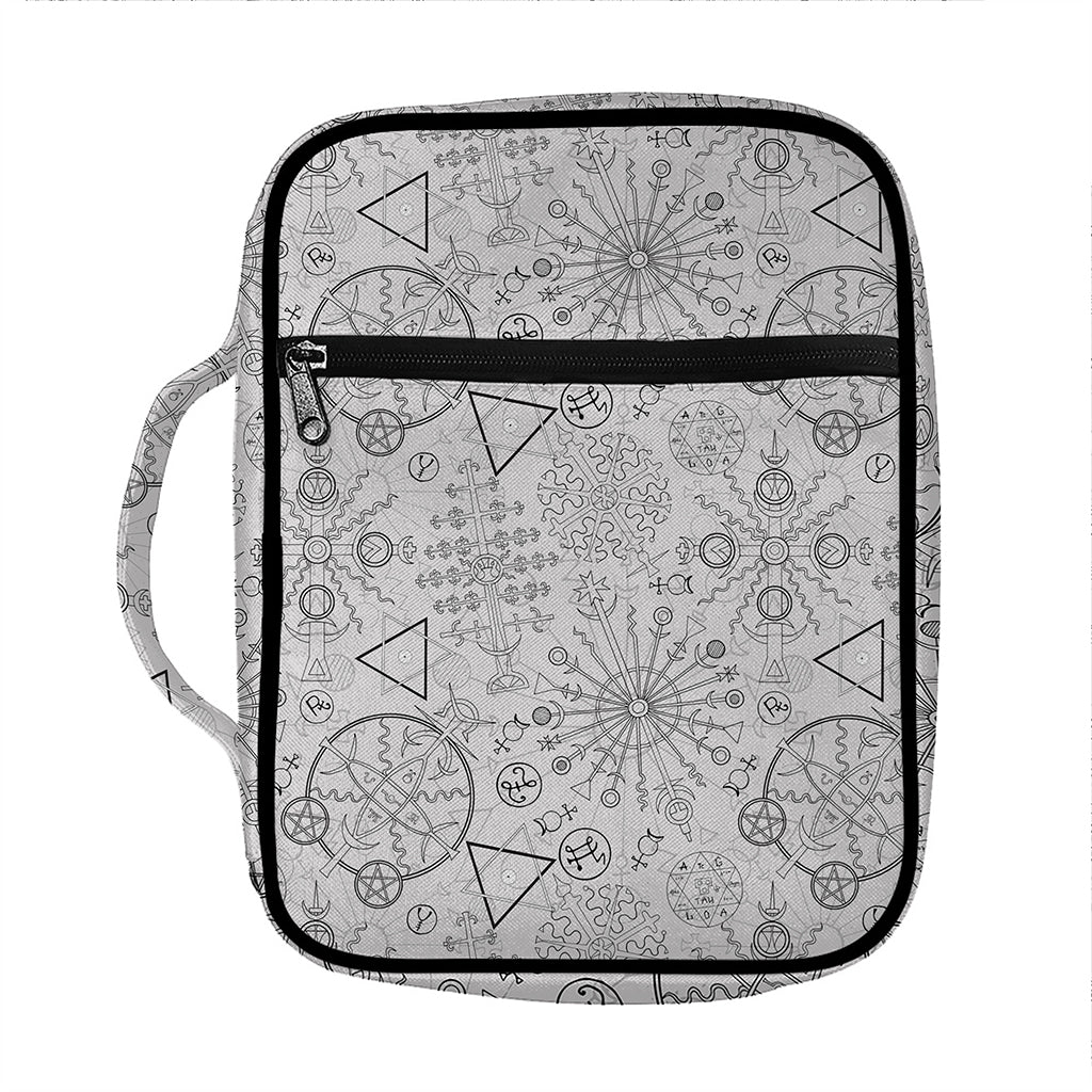 Grey And Black Mystical Wiccan Print Front Pocket Bible Bag