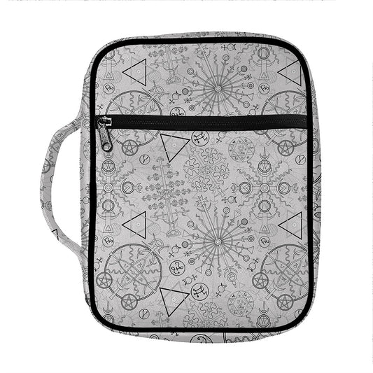 Grey And Black Mystical Wiccan Print Front Pocket Bible Bag