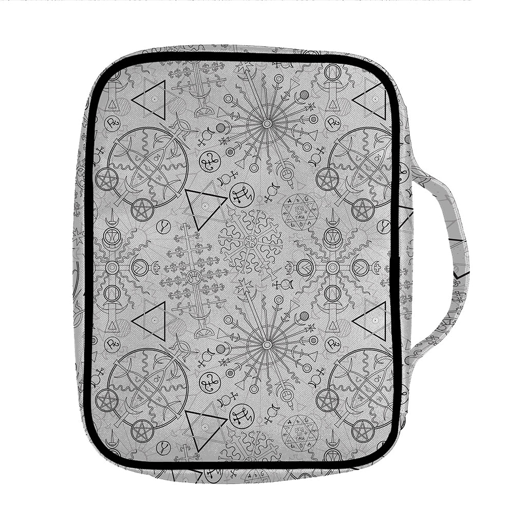 Grey And Black Mystical Wiccan Print Front Pocket Bible Bag
