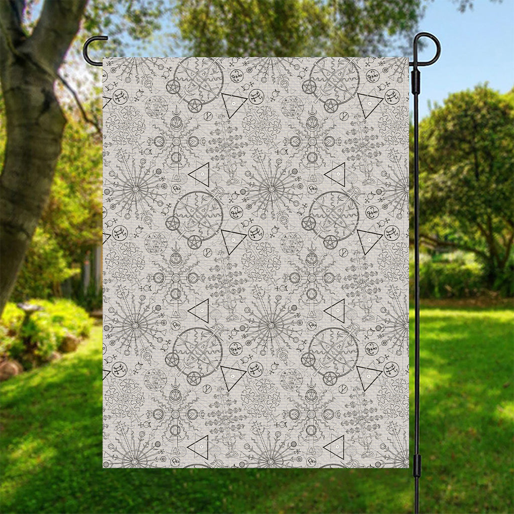 Grey And Black Mystical Wiccan Print Garden Flag