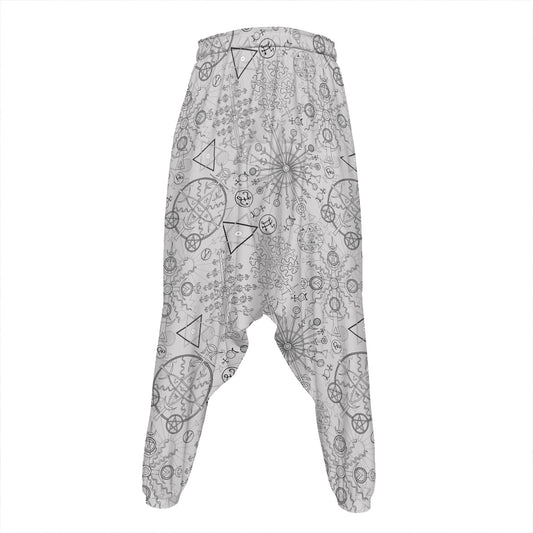 Grey And Black Mystical Wiccan Print Hammer Pants