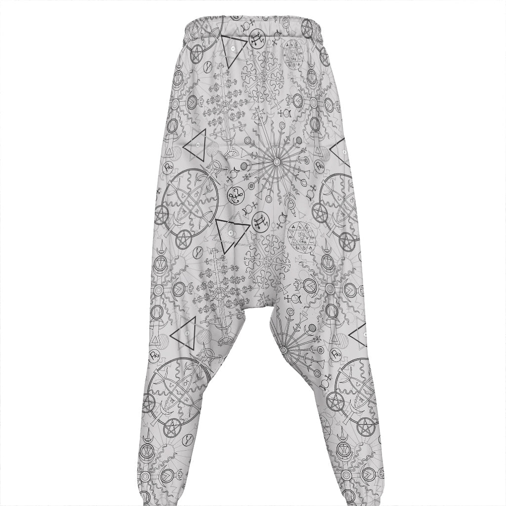 Grey And Black Mystical Wiccan Print Hammer Pants