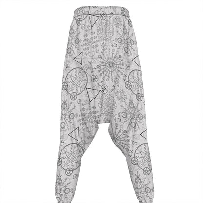 Grey And Black Mystical Wiccan Print Hammer Pants
