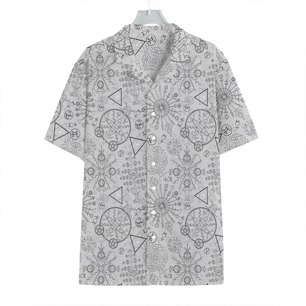 Grey And Black Mystical Wiccan Print Hawaiian Shirt