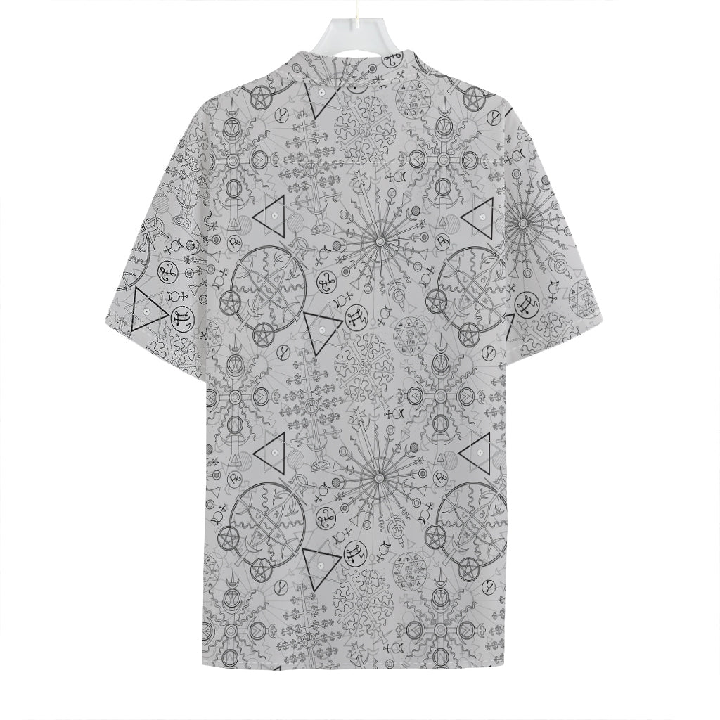 Grey And Black Mystical Wiccan Print Hawaiian Shirt