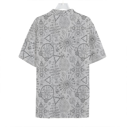Grey And Black Mystical Wiccan Print Hawaiian Shirt