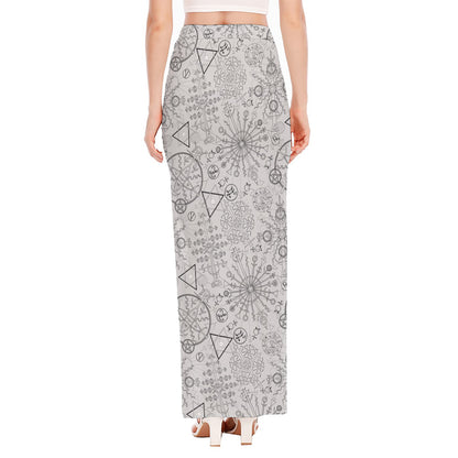 Grey And Black Mystical Wiccan Print High Slit Maxi Skirt