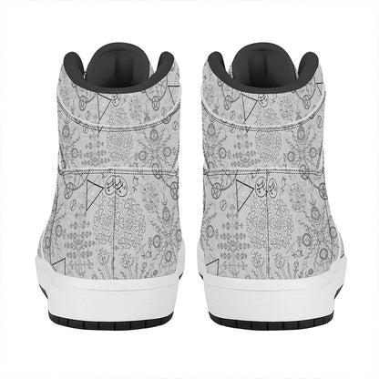 Grey And Black Mystical Wiccan Print High Top Leather Sneakers