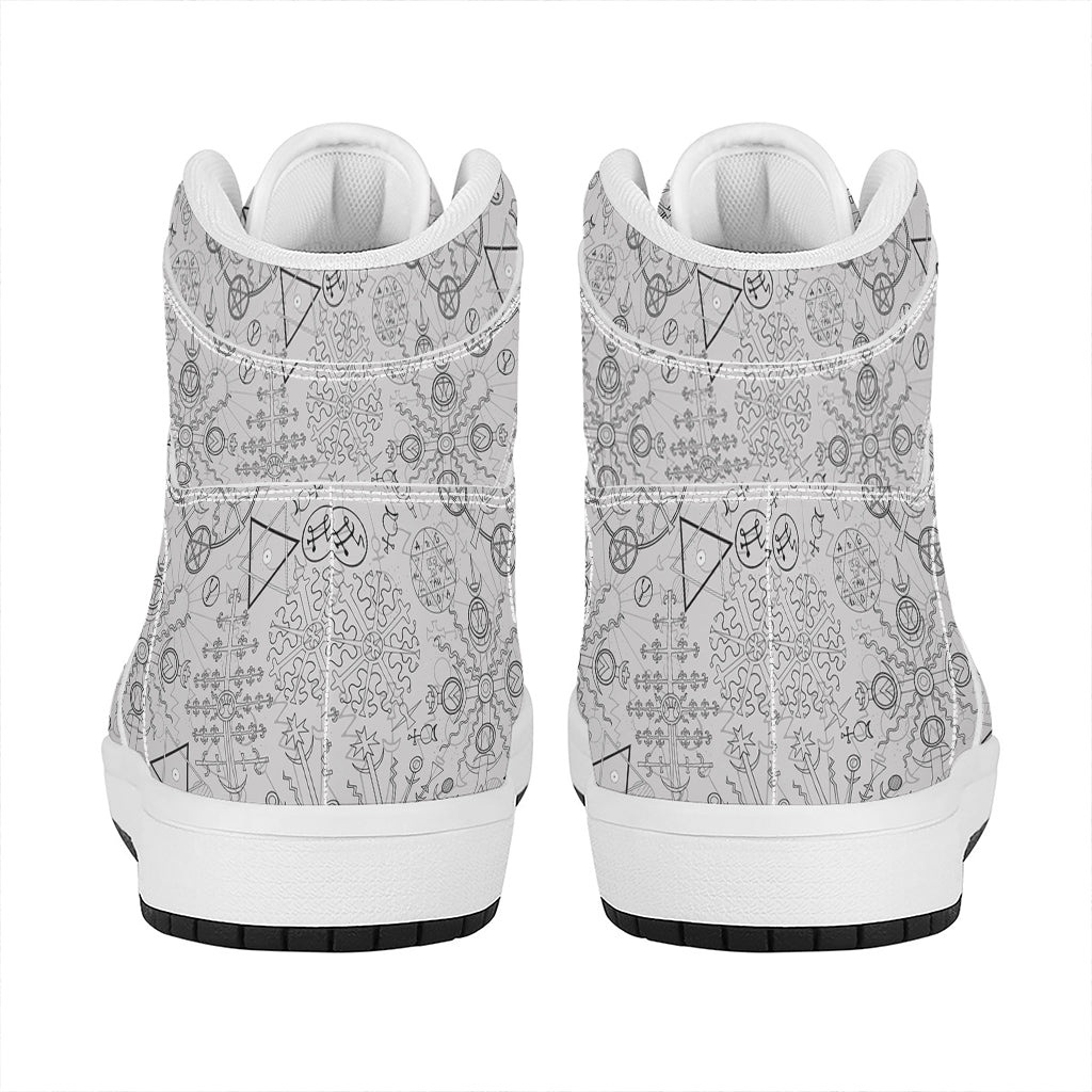 Grey And Black Mystical Wiccan Print High Top Leather Sneakers