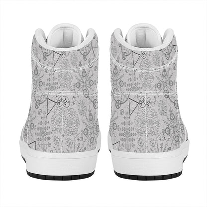 Grey And Black Mystical Wiccan Print High Top Leather Sneakers