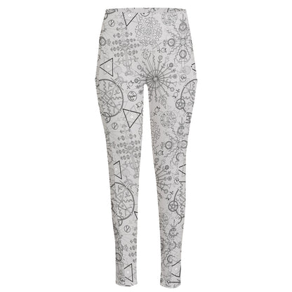 Grey And Black Mystical Wiccan Print High-Waisted Pocket Leggings
