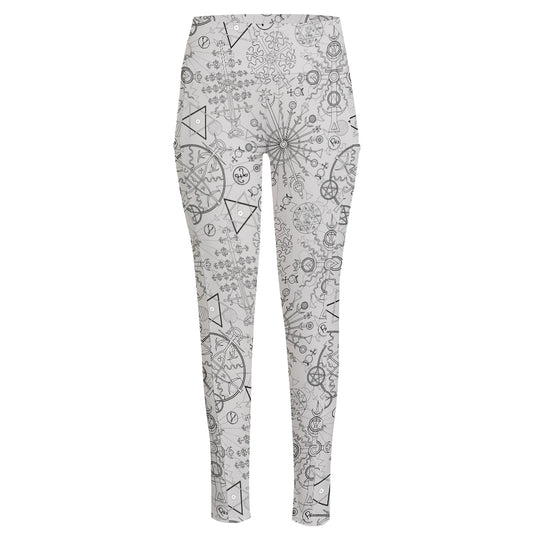 Grey And Black Mystical Wiccan Print High-Waisted Pocket Leggings
