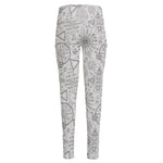 Grey And Black Mystical Wiccan Print High-Waisted Pocket Leggings