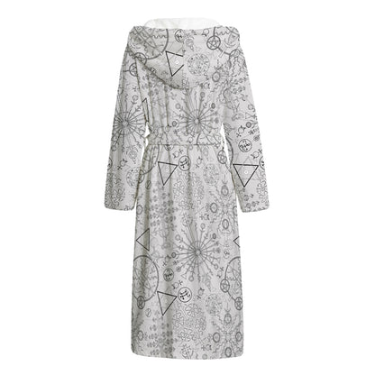 Grey And Black Mystical Wiccan Print Hooded Bathrobe