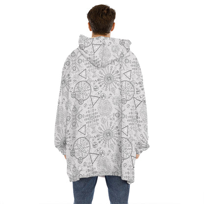 Grey And Black Mystical Wiccan Print Hoodie Blanket