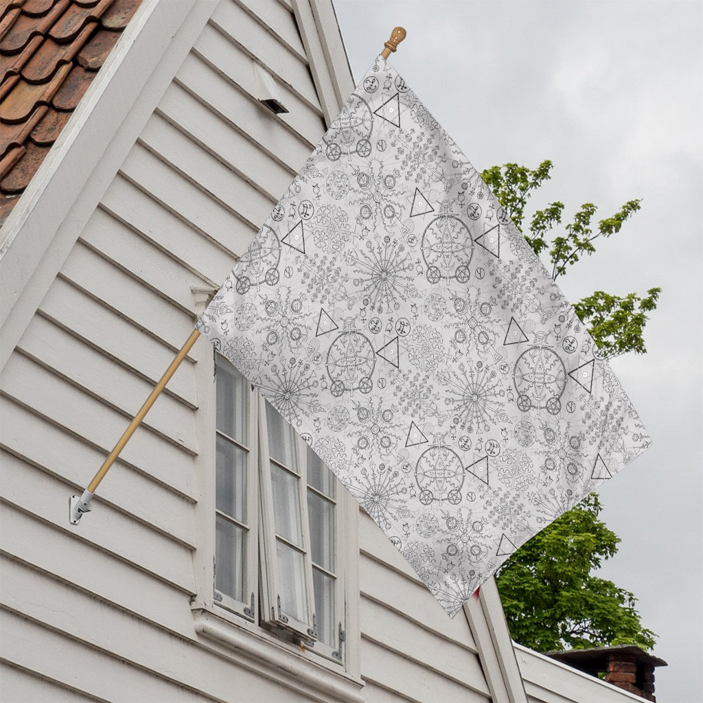 Grey And Black Mystical Wiccan Print House Flag
