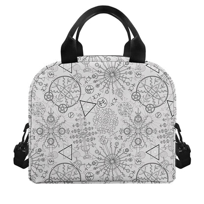 Grey And Black Mystical Wiccan Print Insulated Lunch Bag