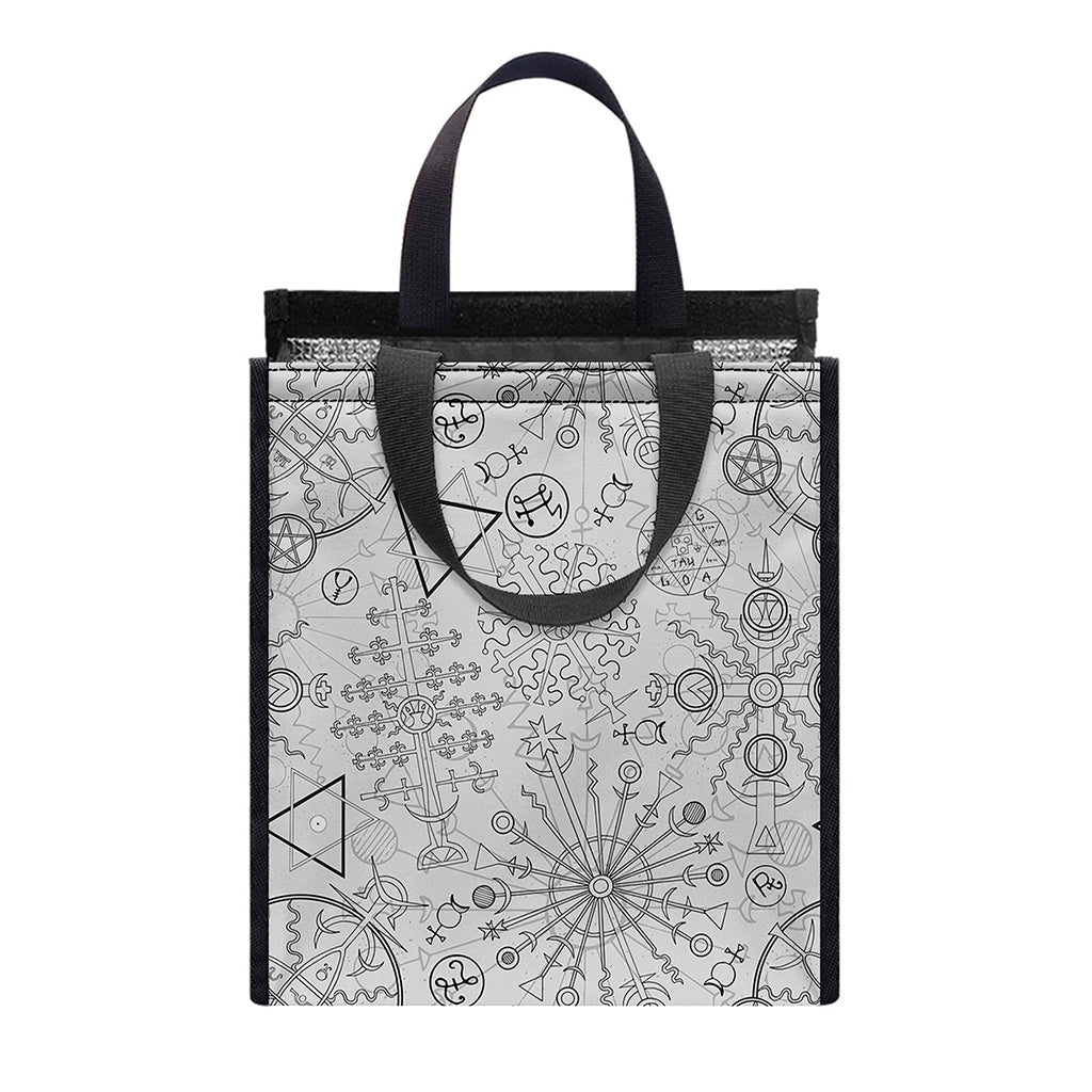 Grey And Black Mystical Wiccan Print Insulated Lunch Tote