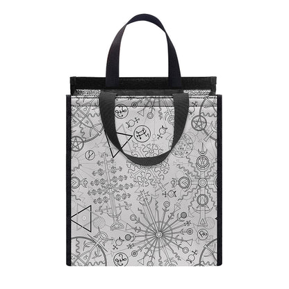 Grey And Black Mystical Wiccan Print Insulated Lunch Tote