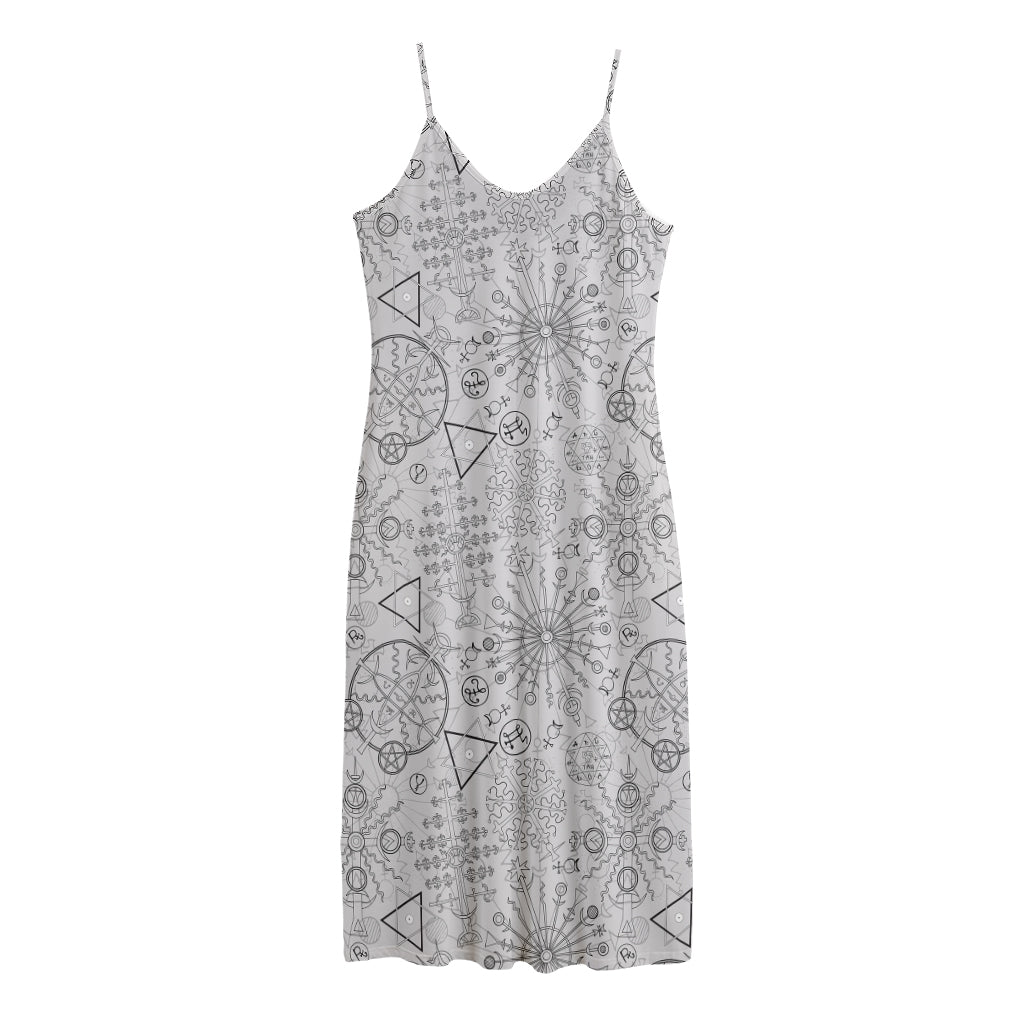 Grey And Black Mystical Wiccan Print Jersey Midi Cami Dress