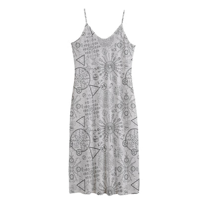 Grey And Black Mystical Wiccan Print Jersey Midi Cami Dress