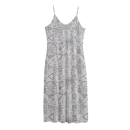 Grey And Black Mystical Wiccan Print Jersey Midi Cami Dress