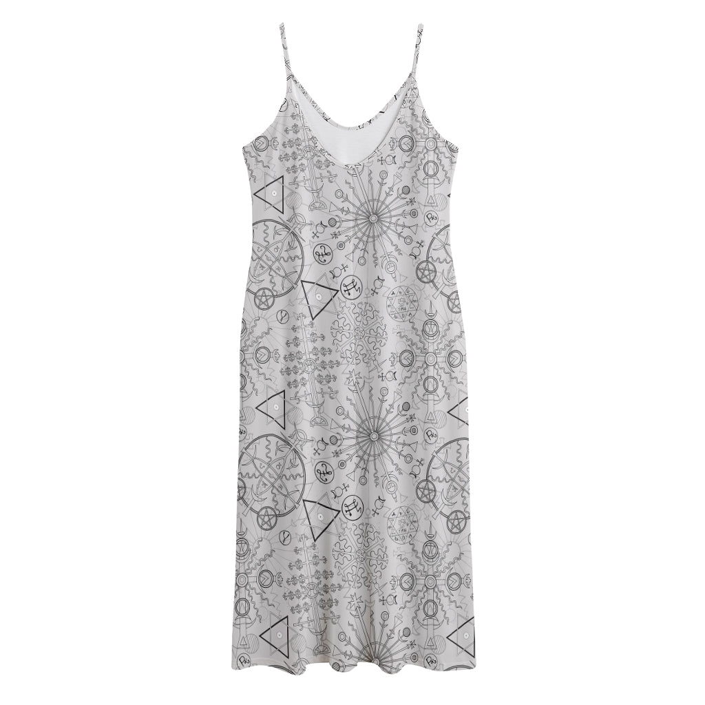 Grey And Black Mystical Wiccan Print Jersey Midi Cami Dress