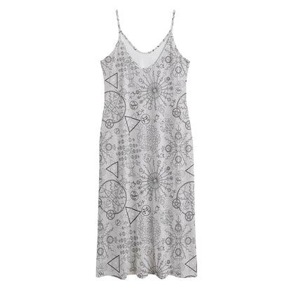 Grey And Black Mystical Wiccan Print Jersey Midi Cami Dress