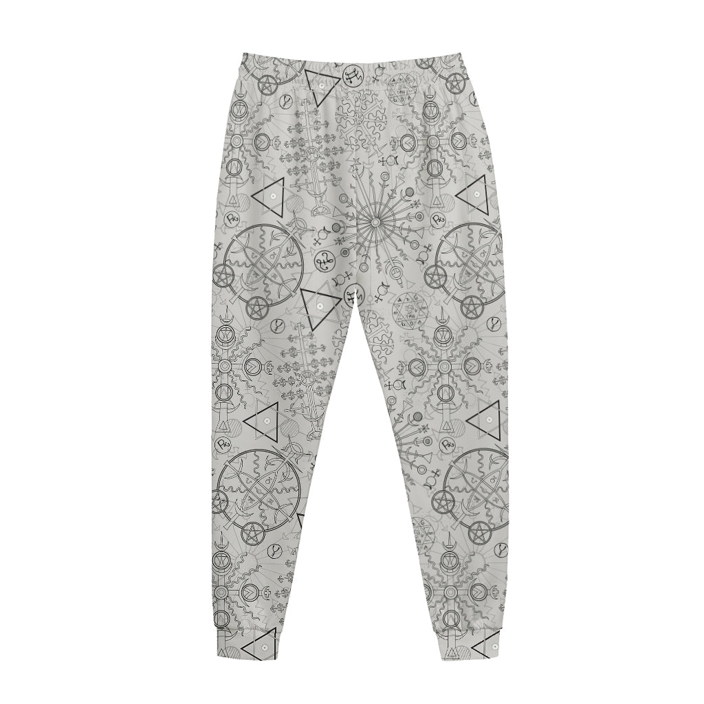 Grey And Black Mystical Wiccan Print Jogger Pants