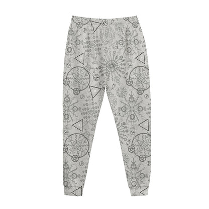 Grey And Black Mystical Wiccan Print Jogger Pants
