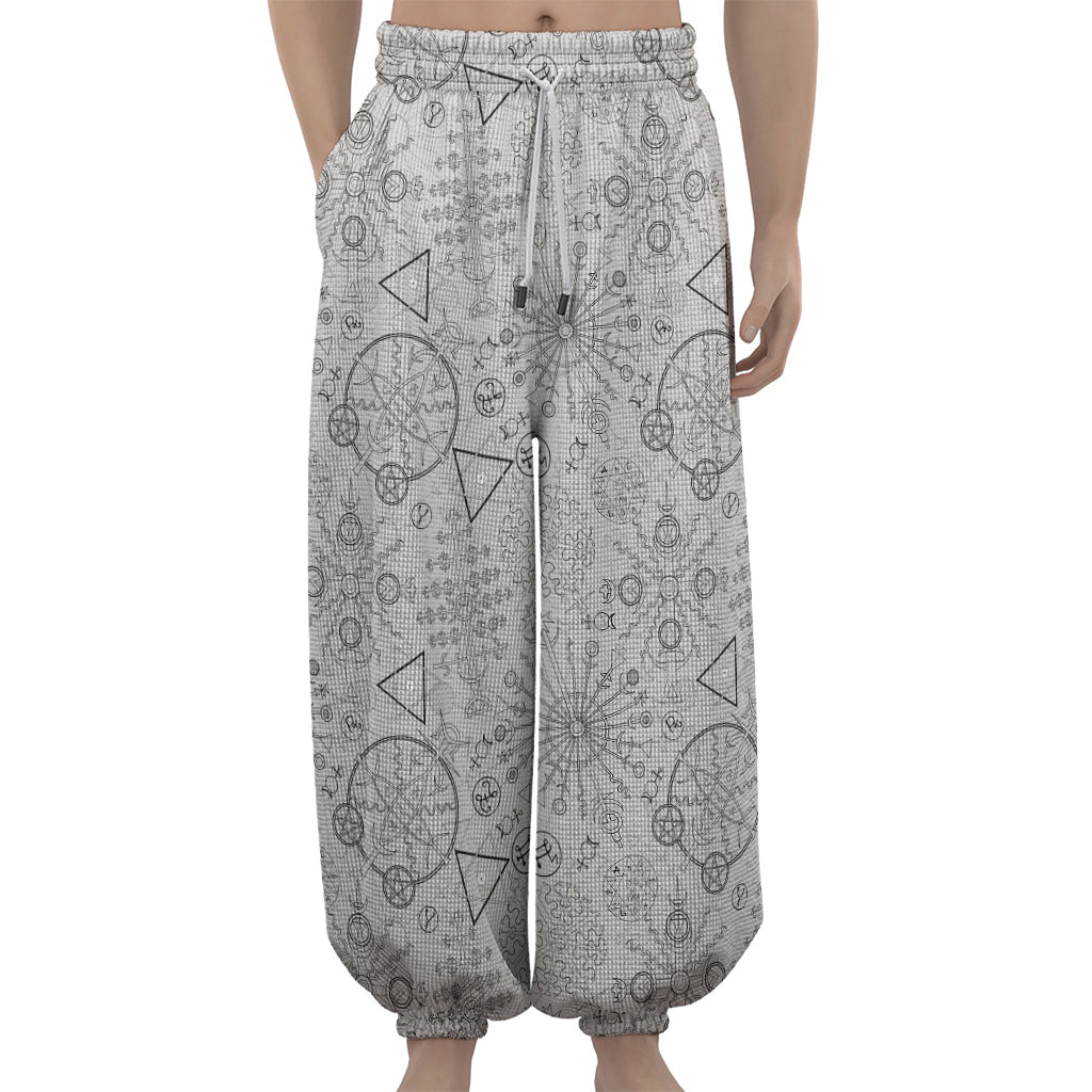 Grey And Black Mystical Wiccan Print Lantern Pants
